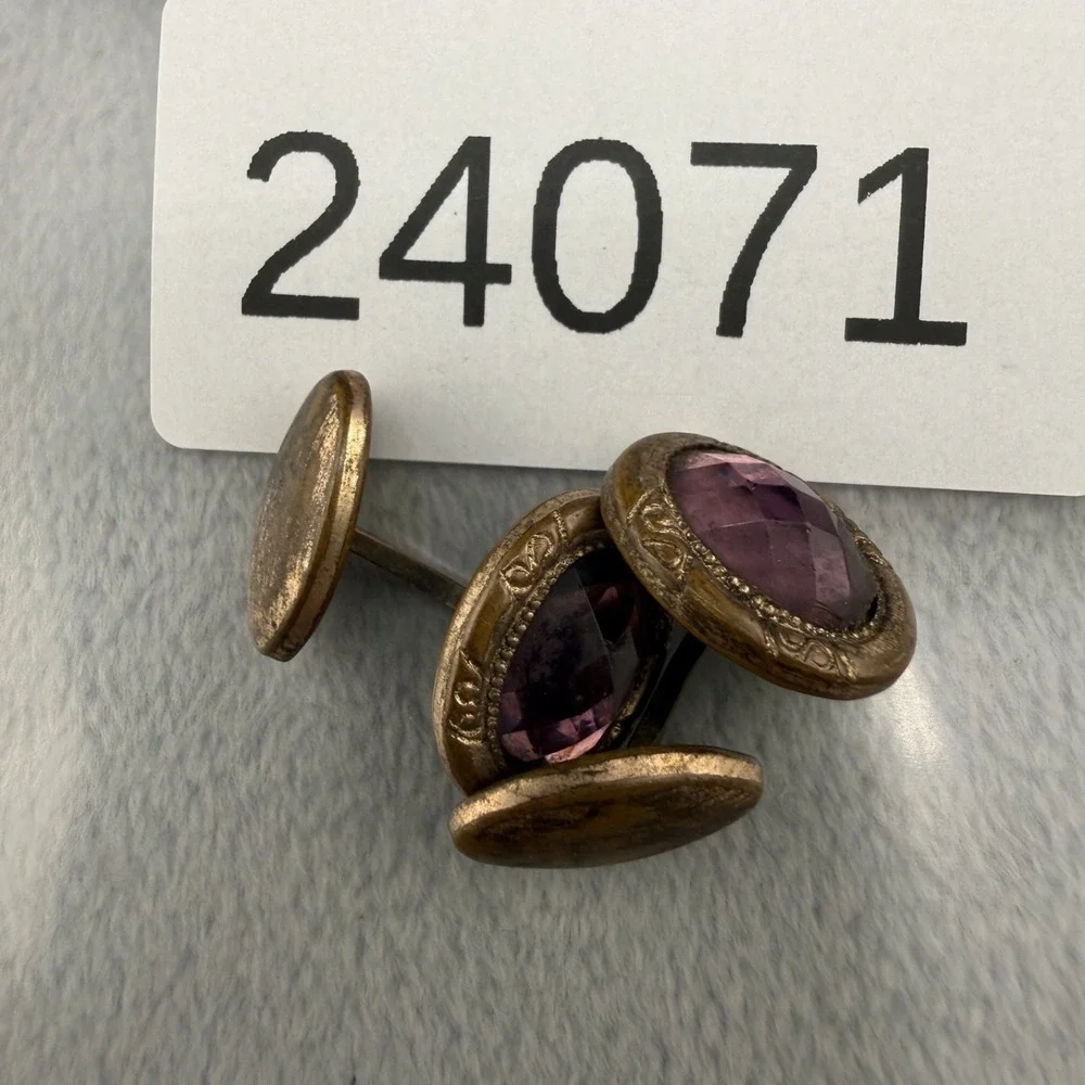 Vintage‎ Gold Filled Cufflinks Purple Checkerboard Rhinestone